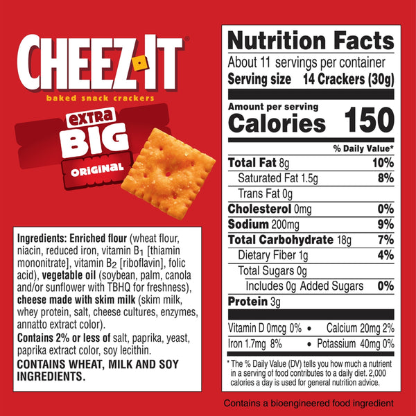 Cheez-It Extra Big Cheese Crackers, Baked Snack Crackers, 11.7 oz