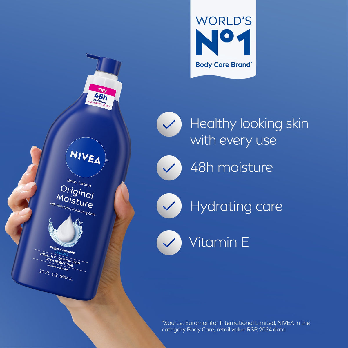NIVEA Original Moisture Body Lotion with Vitamin E, 48Hr Daily Body Moisturizer, 20 fl oz