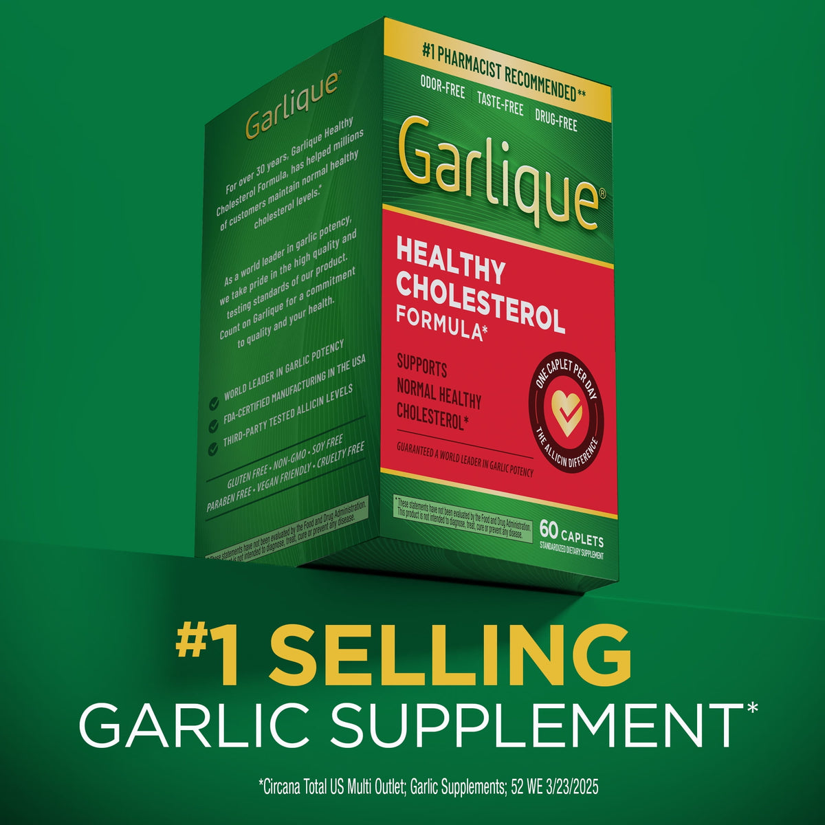 Garlique Healthy Cholesterol Support Supplement, Odor Free Garlic, 5000 Mcg Allicin, Cardiovascular Health, 60 Count