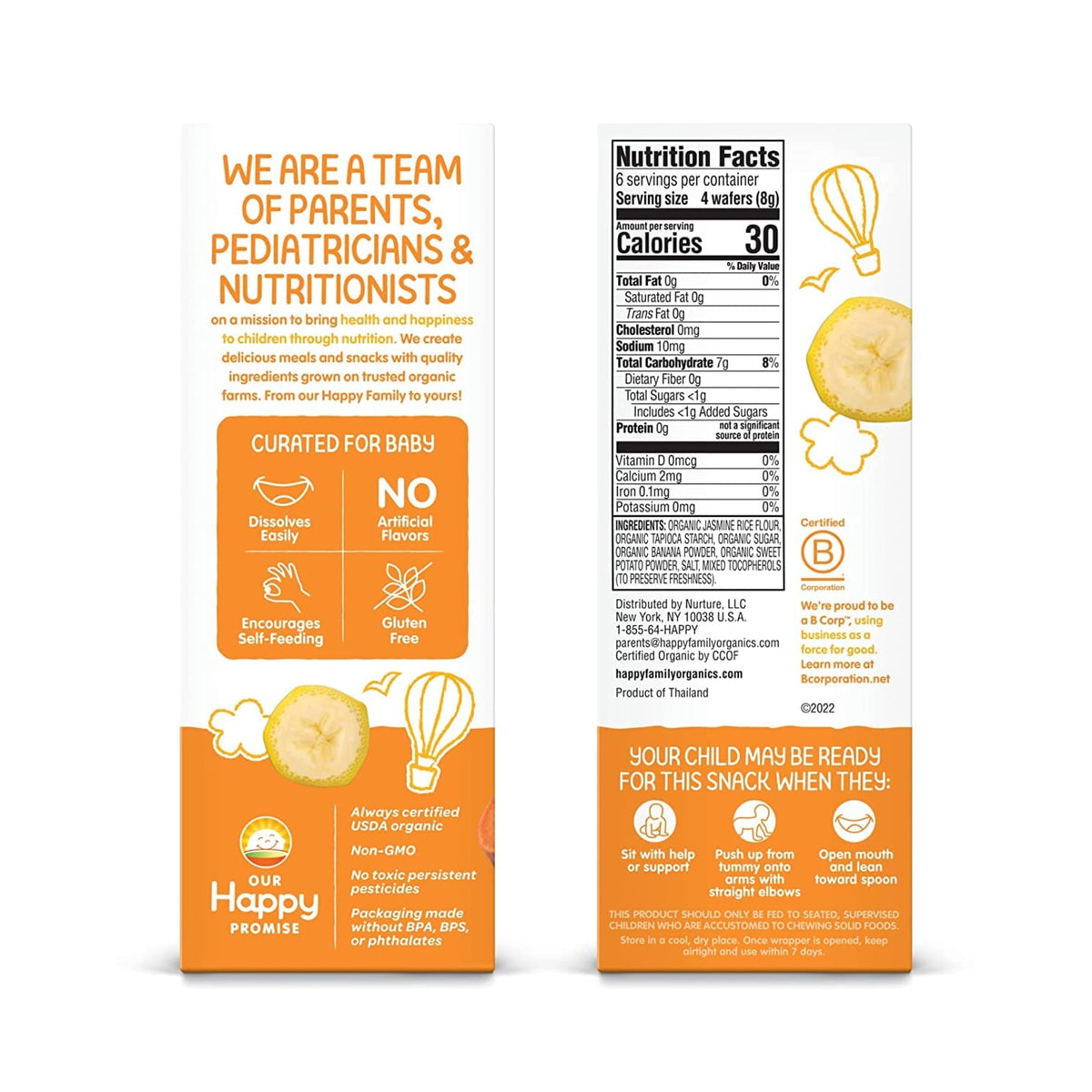 Happy Baby Organics Teethers Sweet Potato & Banana Gentle Teething Wafers, Gluten Free, 12 Count 2-Packs​