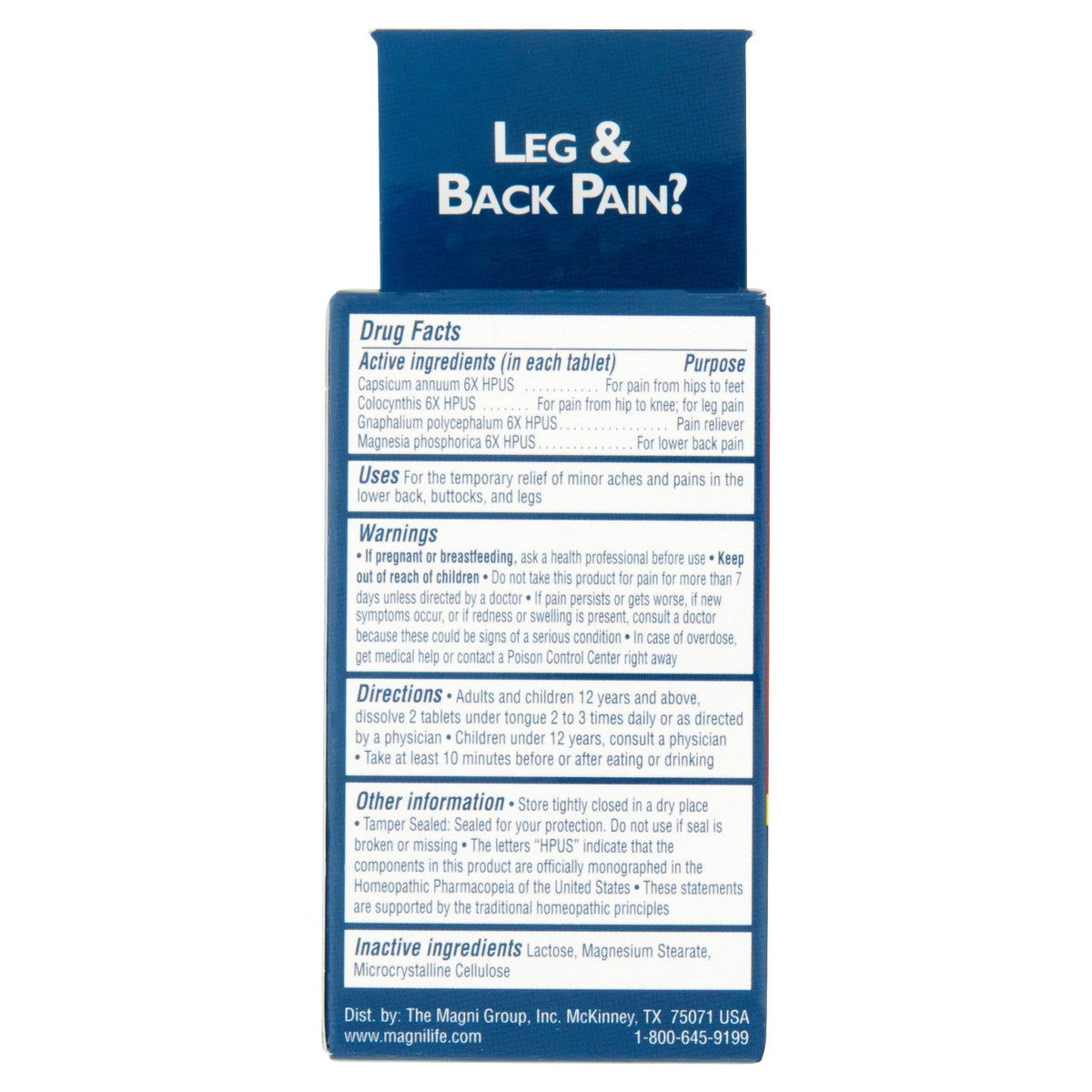 MagniLife Quick Dissolving Leg and Back Pain Relief Tablets, 125 Count