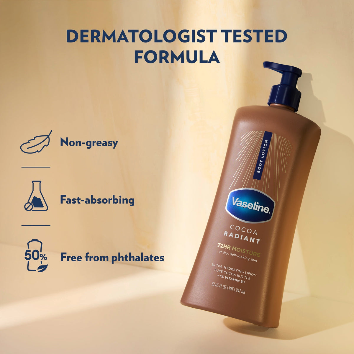 Vaseline Intensive Care Body Lotion for Dry Skin Cocoa Radiant Lotion Made with Ultra-Hydrating Lipids and Pure Cocoa Butter for a Long-Lasting