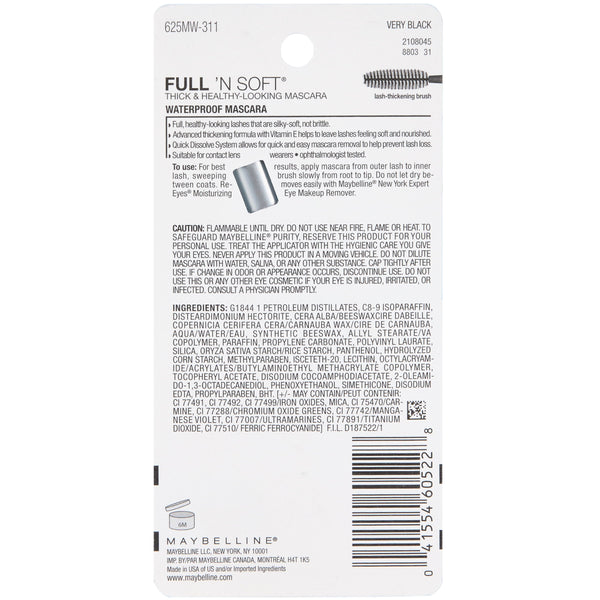 Maybelline Full 'N Soft Waterproof Mascara  0.28 oz