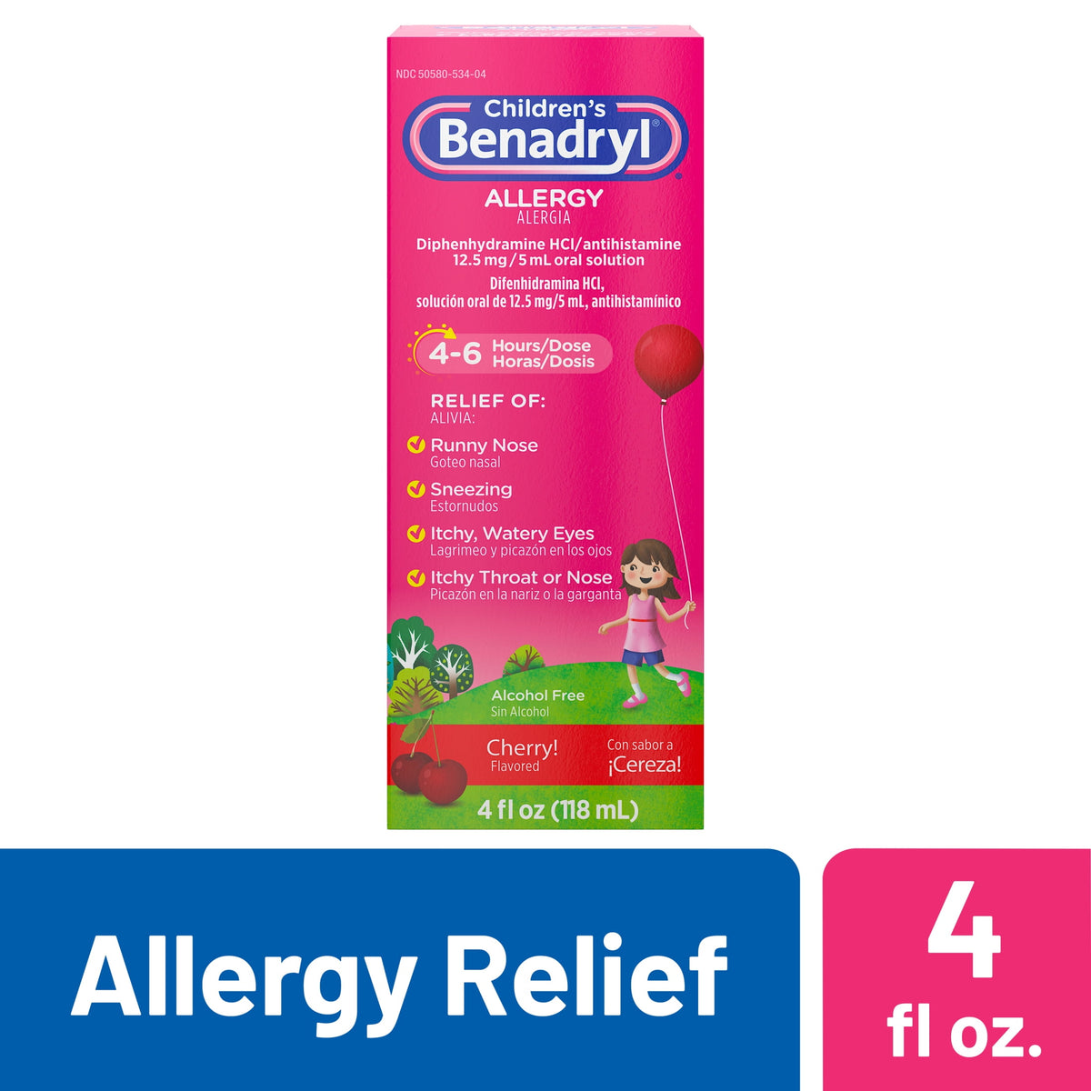 Children's Benadryl Allergy Relief Liquid, Cherry Flavor, 4 fl. oz