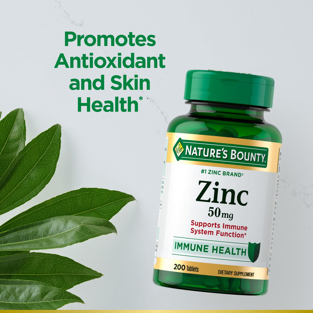 Nature's Bounty Zinc, Immune and Antioxidant Support, Dietary Supplement, 50mg, Caplets, 200 Ct