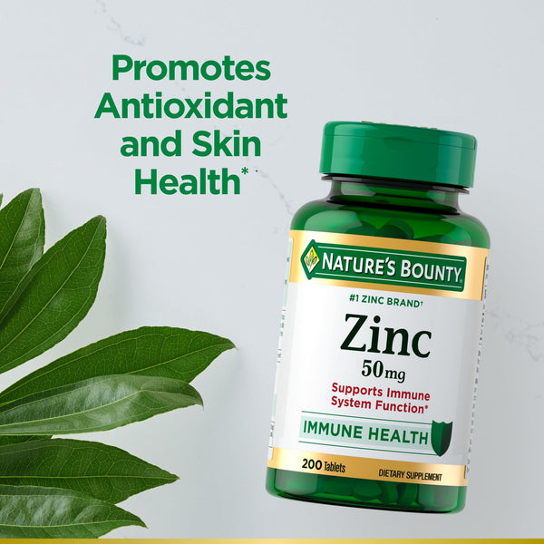 Nature's Bounty Zinc, Immune and Antioxidant Support, Dietary Supplement, 50mg, Caplets, 200 Ct