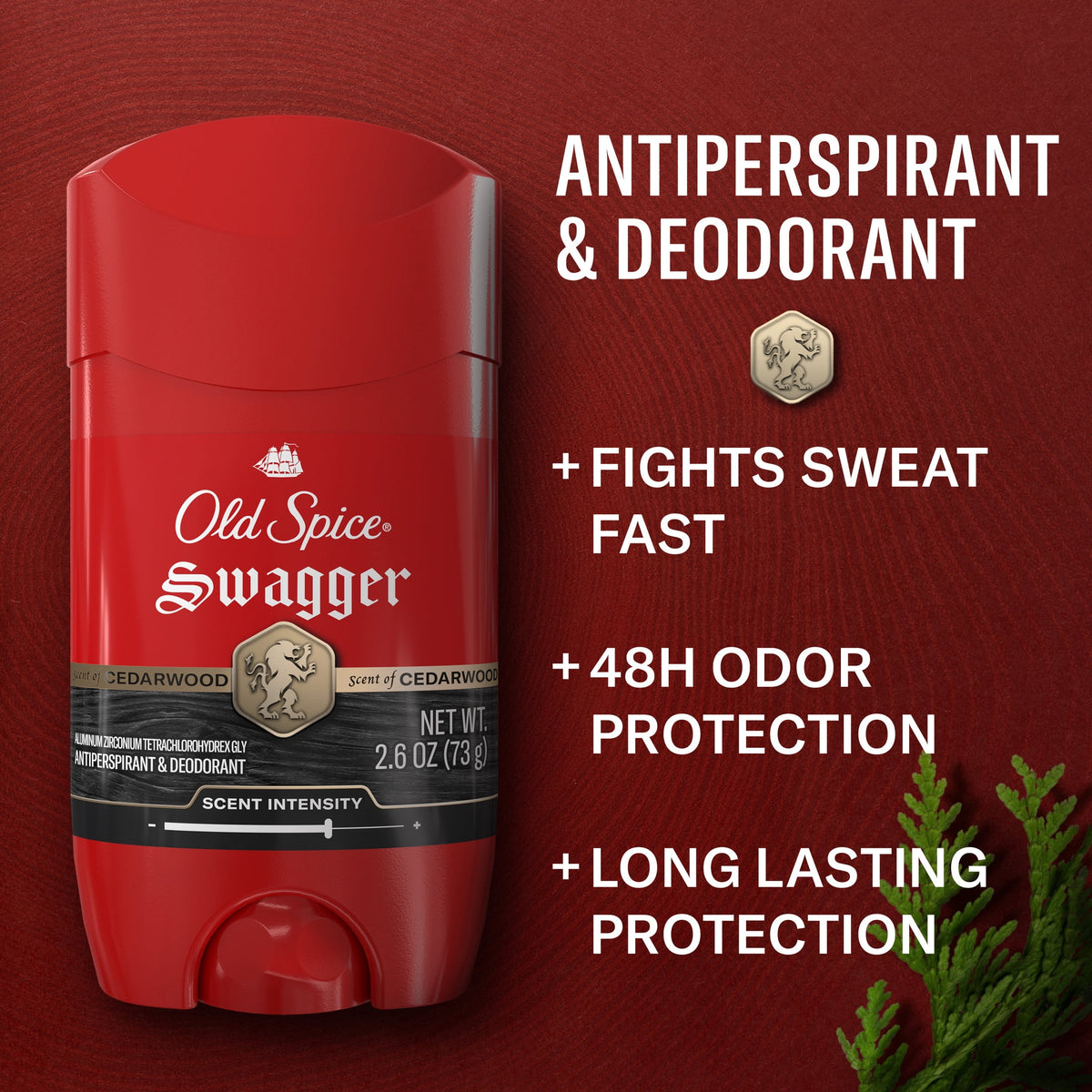 Old Spice Deodorant for Men, Antiperspirant, Swagger, 24/7 Sweat & Odor Protection, 2.6 oz, 2-Pack