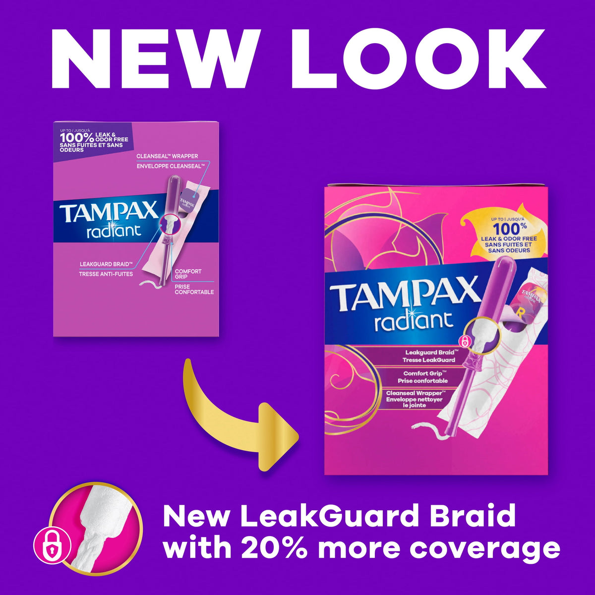 Tampax Radiant Tampons with LeakGuard Braid, Regular Absorbency, 42 Count