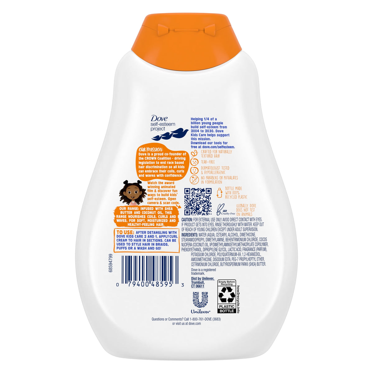 Dove Kids Care Styling Curl Cream for Coils, Curls and Waves Hair Love Kids Styling Cream Infused with Coconut Oil and Shea Butter, 13 fl oz