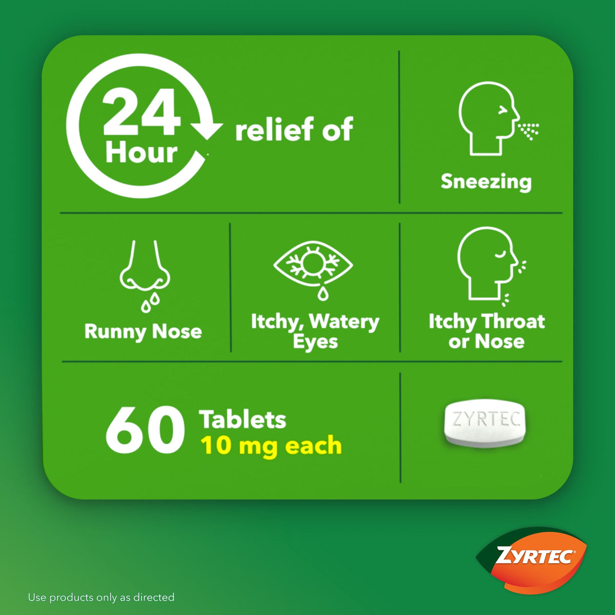 Zyrtec 24 Hour Allergy Medicine Tablets, 10 mg Cetirizine HCl Antihistamine, 60 Count