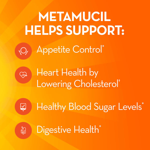 Metamucil Psyllium Fiber Powder, Real Sugar Orange, GLP-1 Friendly Fiber>, 72 Tbsp