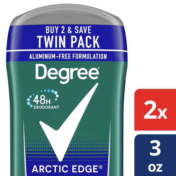 Degree Long Lasting Men's Deodorant Stick Twin Pack, Arctic Edge, 3 oz
