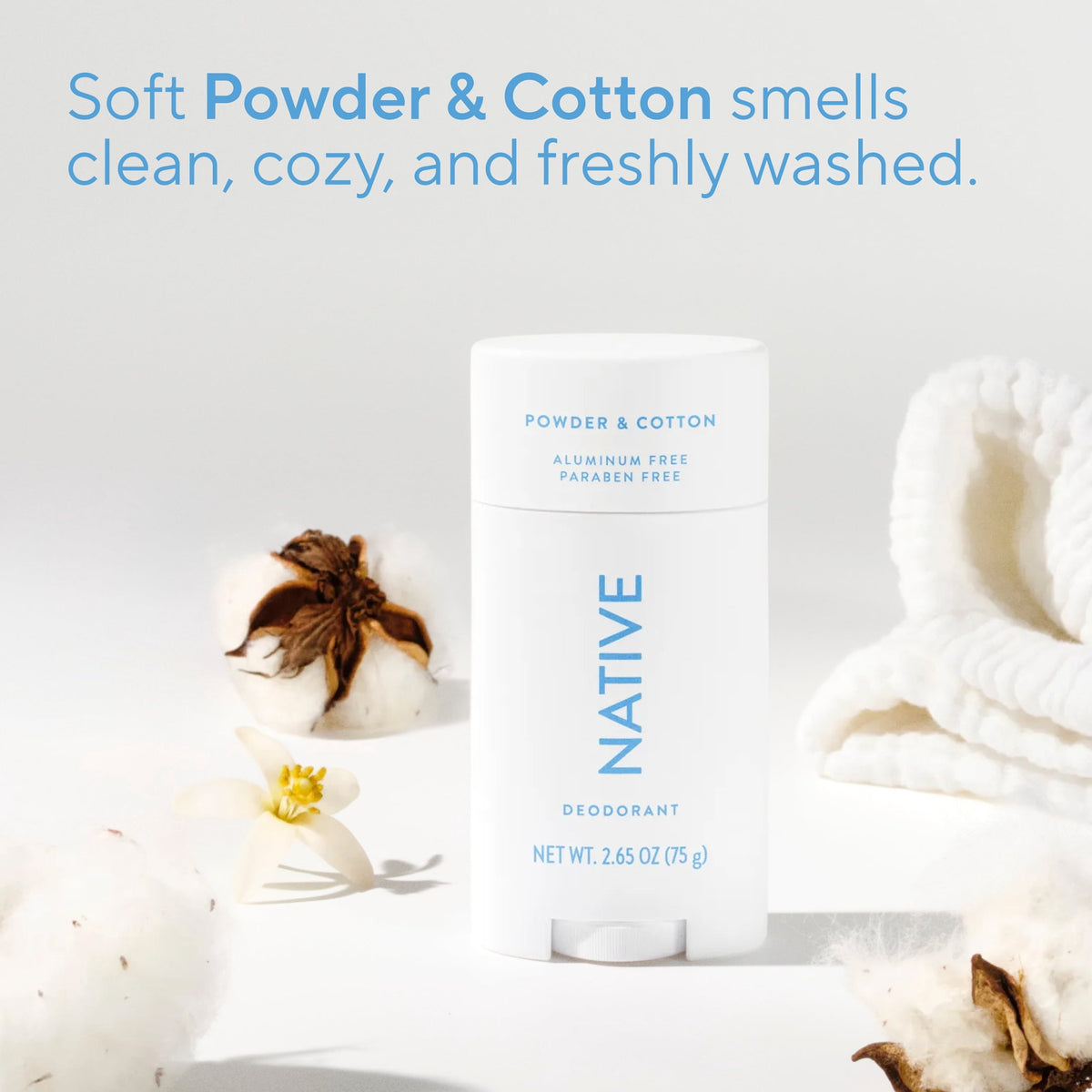 Native Deodorant for Women & Men, Aluminum Free, Powder & Cotton, 2.65 oz