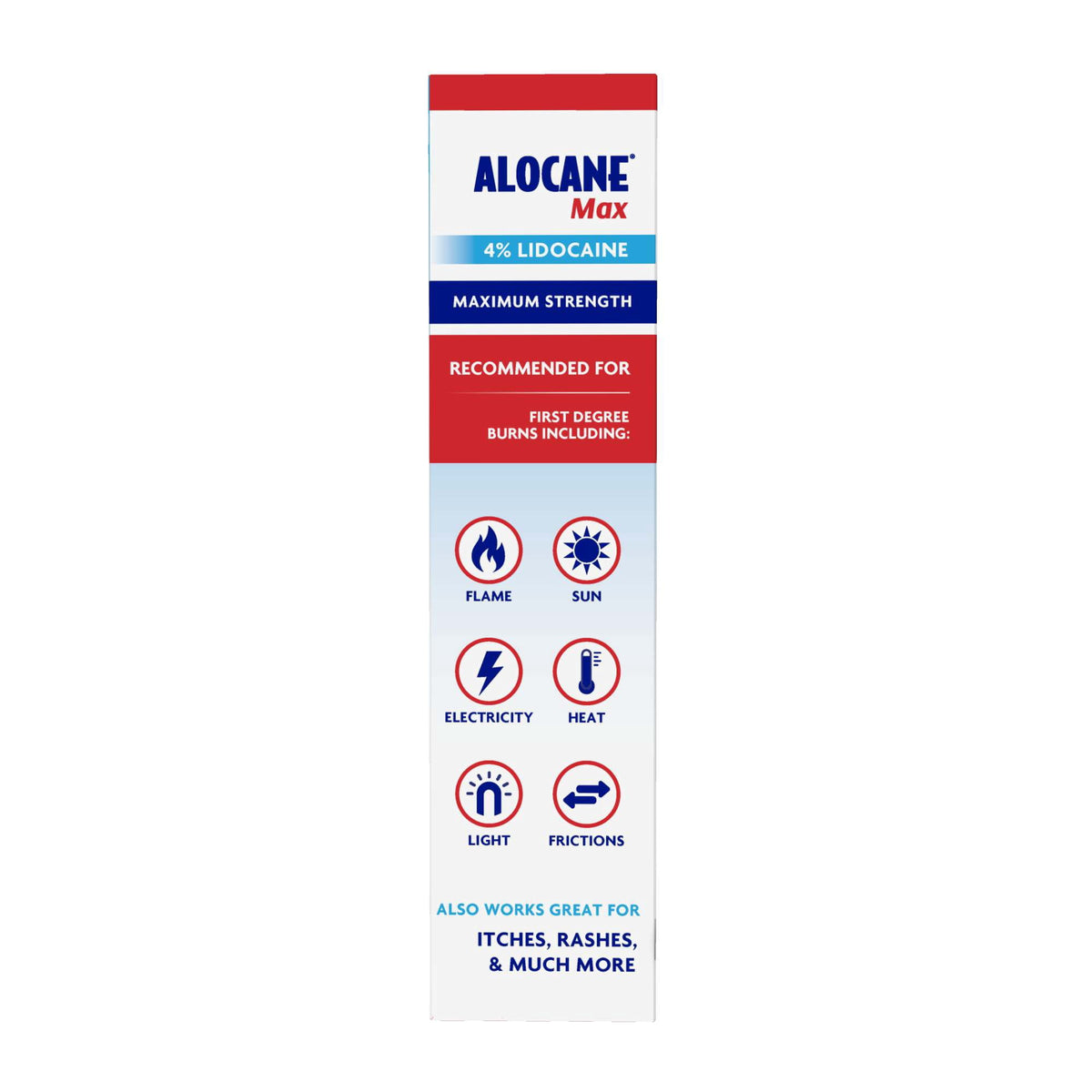 ALOCANE Max Maximum Strength Burn Gel with Antiseptic, 4% Lidocaine, Fast Pain Itch Relief, First Aid Treatment 2.5 fl oz