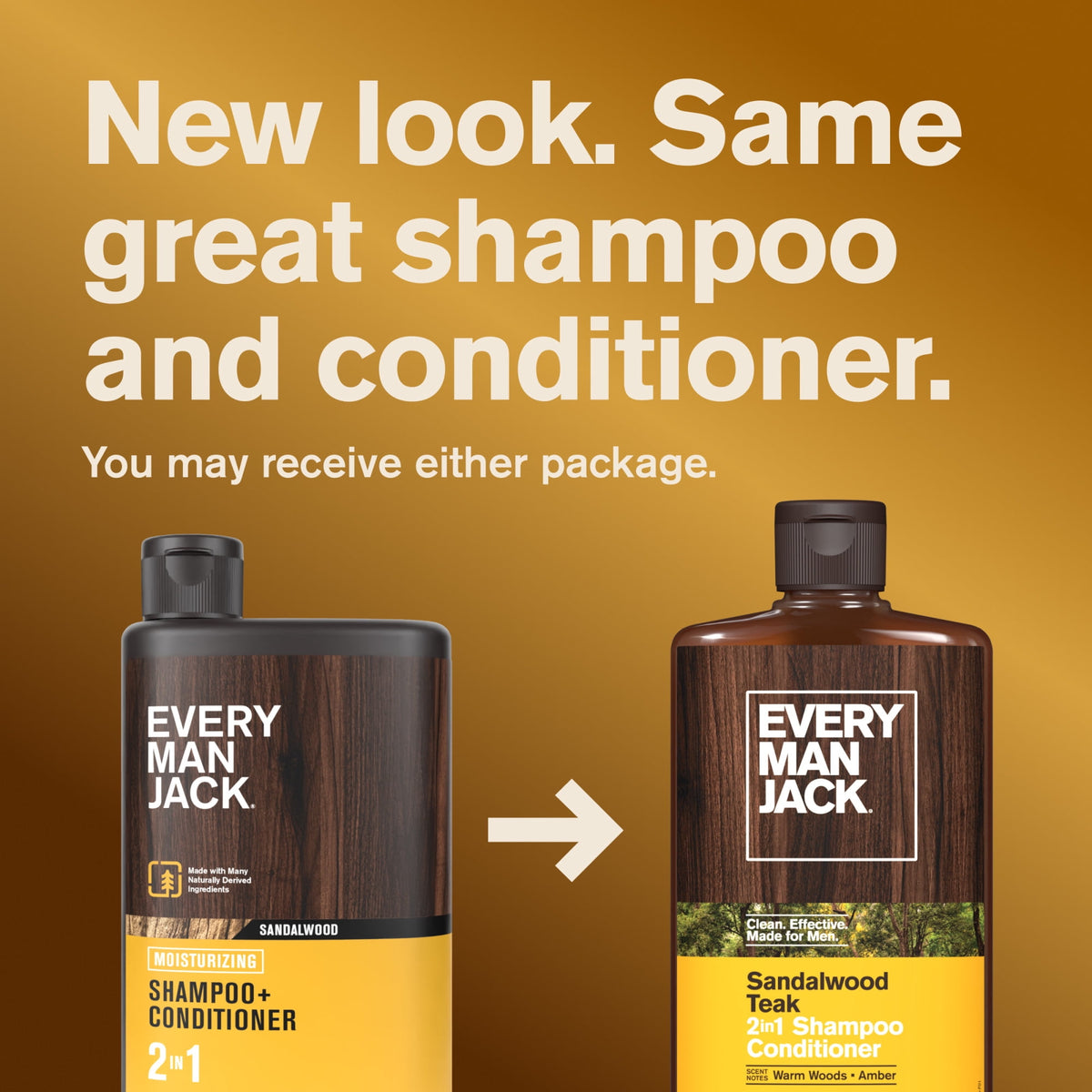 Every Man Jack Sandalwood Teak Daily 2-in-1 Shampoo and Conditioner for Men, Naturally Derived, 13.5 oz