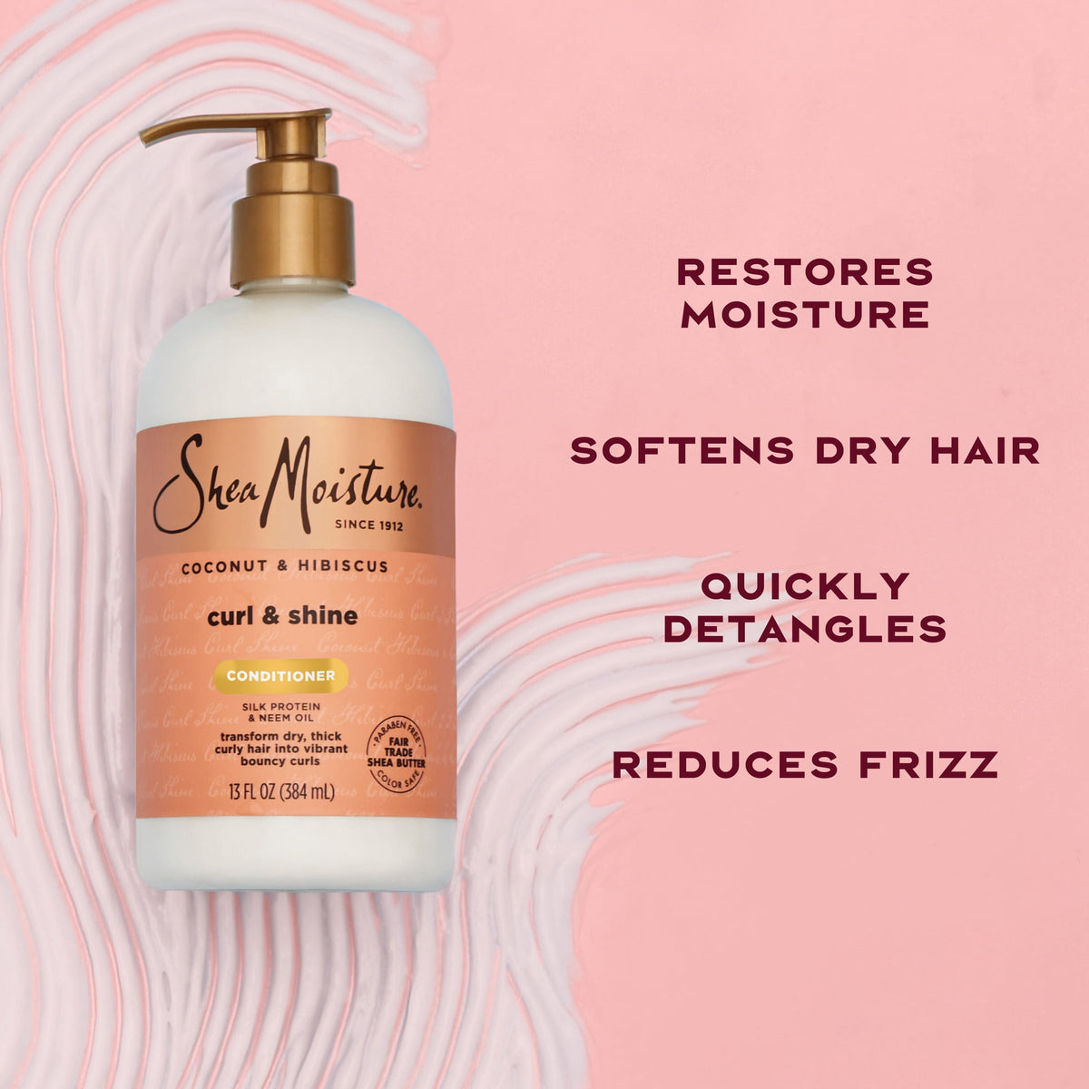 SheaMoisture Curl & Shine Conditioner for Thick, Curly Hair Coconut & Hibiscus, To Moisturize & Soften, ,13 Fl oz