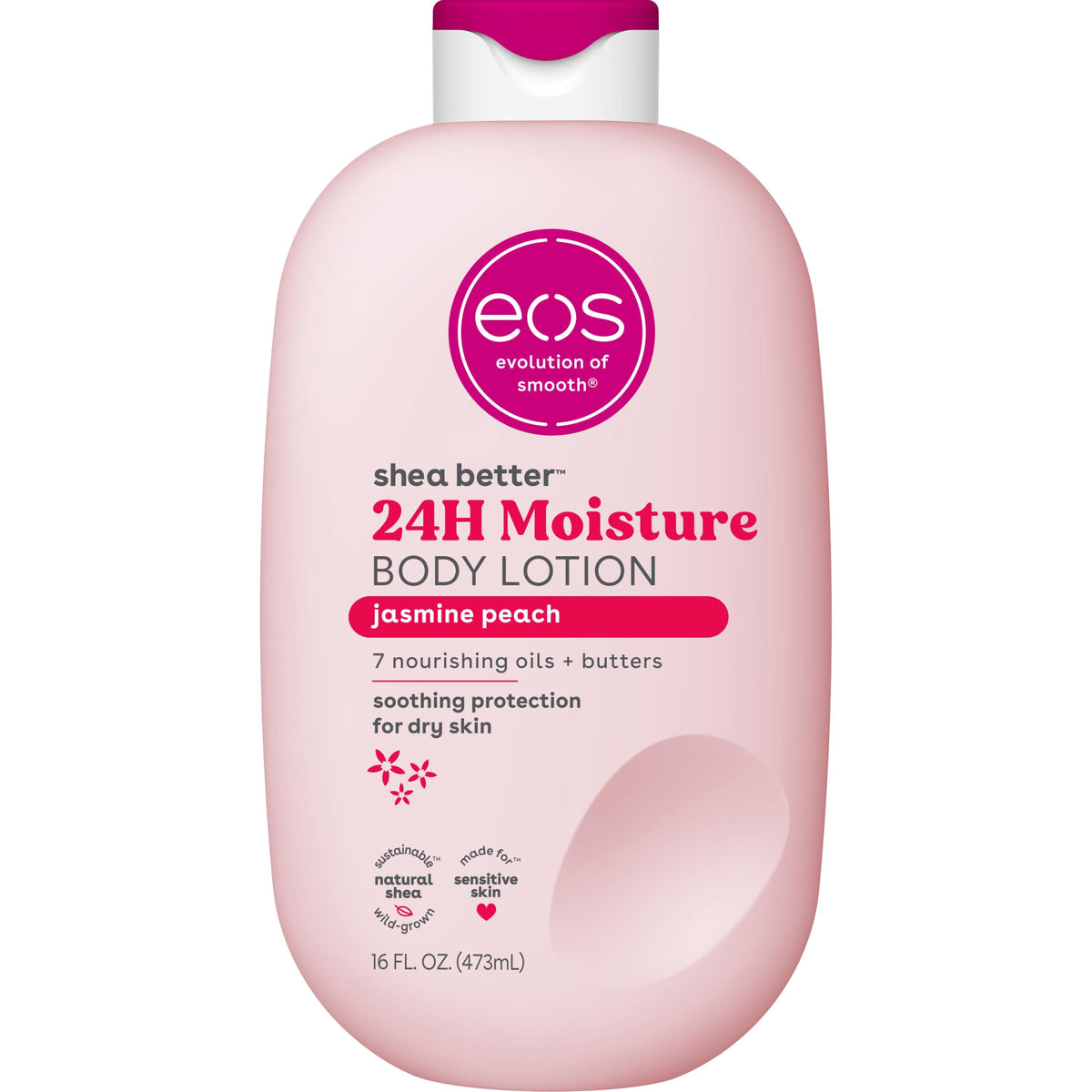 eos Jasmine Peach Body Lotion, 24 Hour Moisturizing Daily Body Moisturizer for Dry Skin with Shea Butter & Vitamin E, 16 fl oz