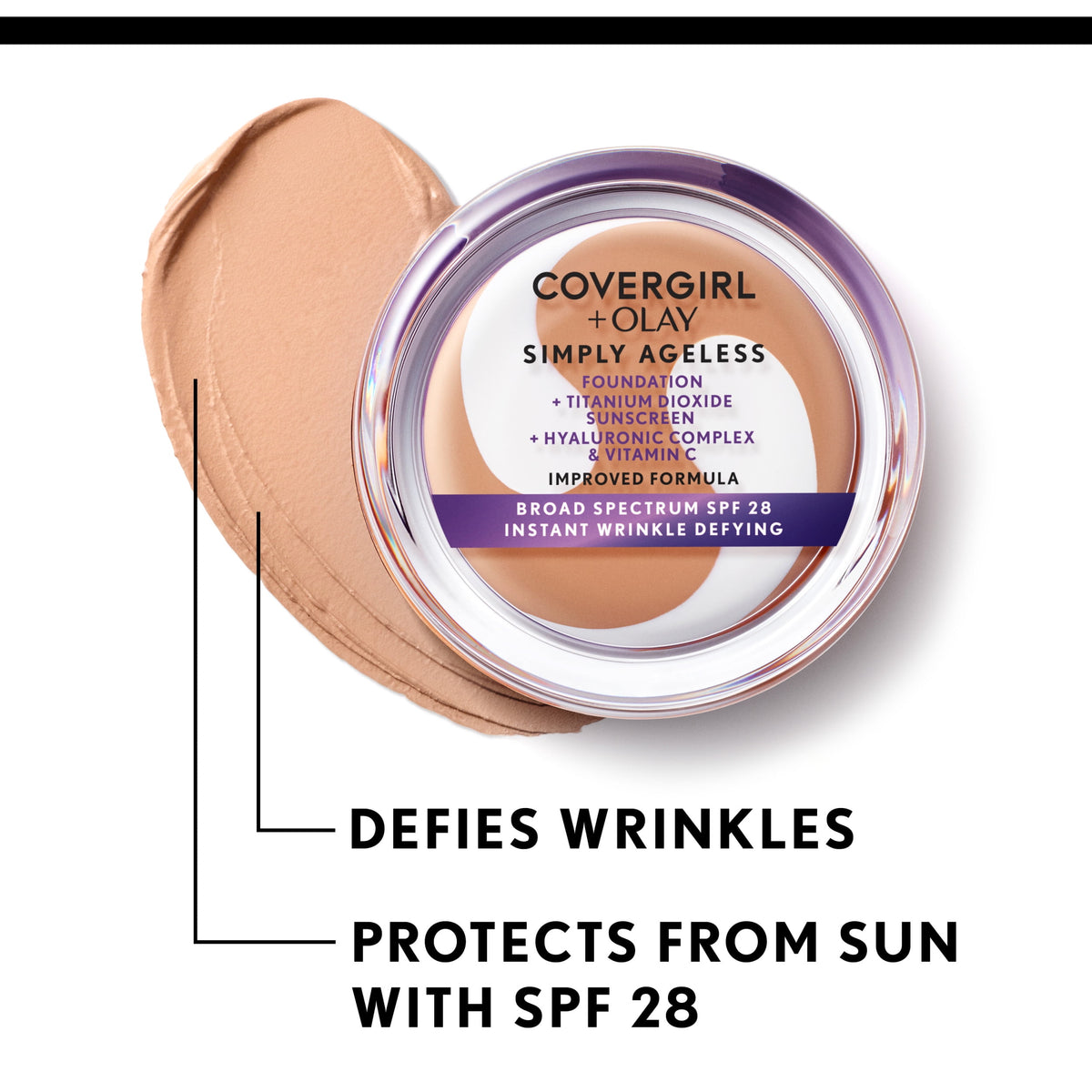 COVERGIRL + OLAY Simply Ageless Instant Wrinkle-Defying Foundation with SPF 28, Classic Ivory, 0.44 oz