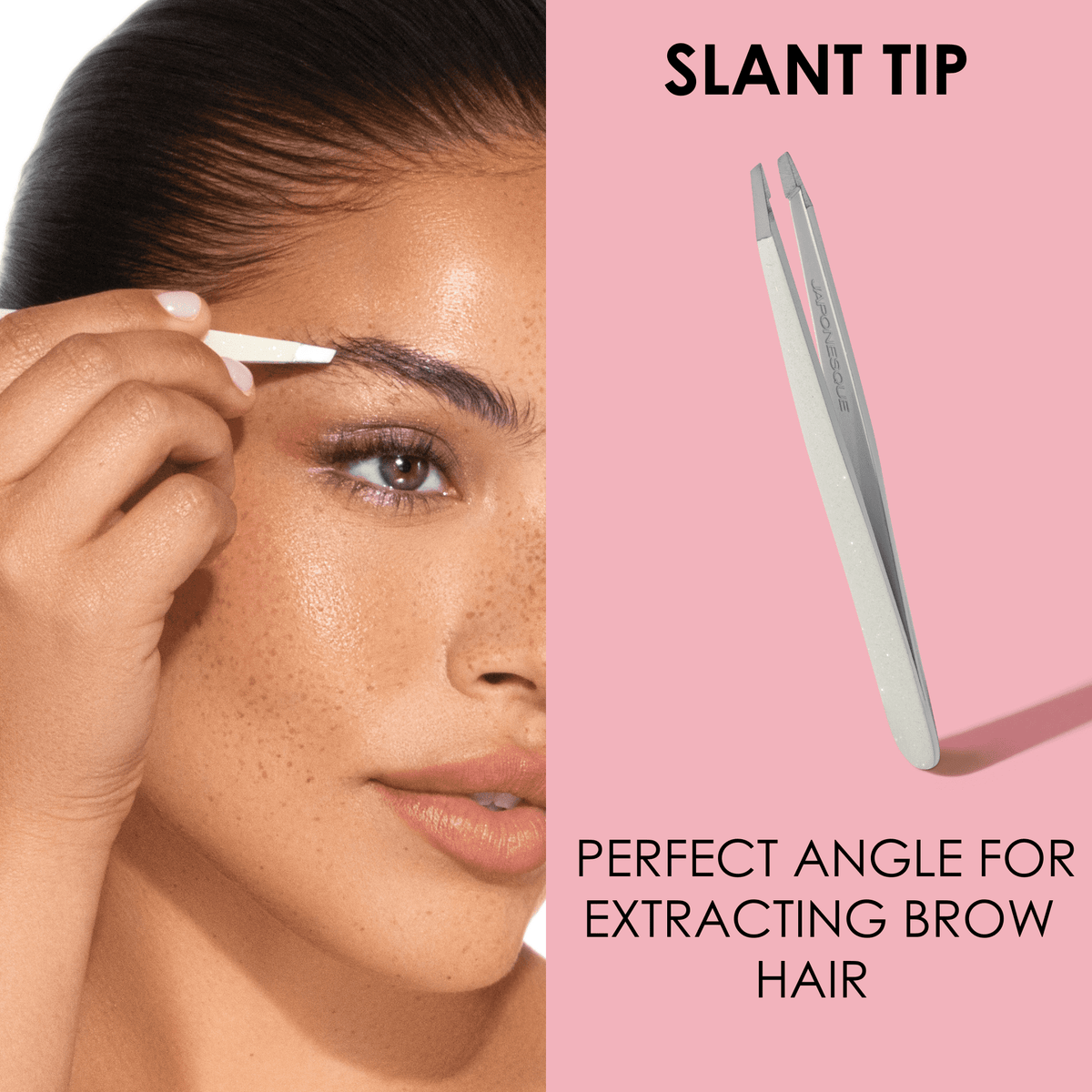 Japonesque Slanted & Pointed Tip Tweezers, Stainless Steel, Natural Shimmer
