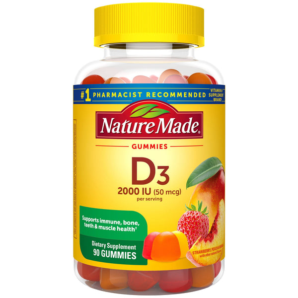Nature Made Vitamin D3 2000 IU (50 mcg) per Serving Gummies, Dietary Supplement for Bone and Immune Health Support, 90 Count