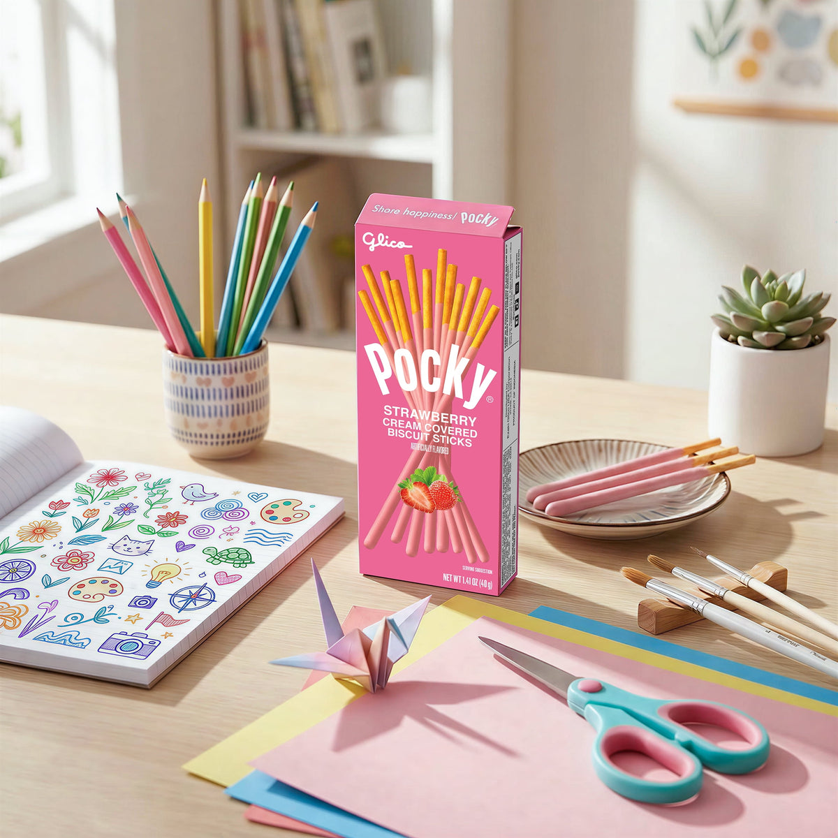 Glico Pocky Strawberry Cream Covered Biscuit Sticks, 1.41 oz