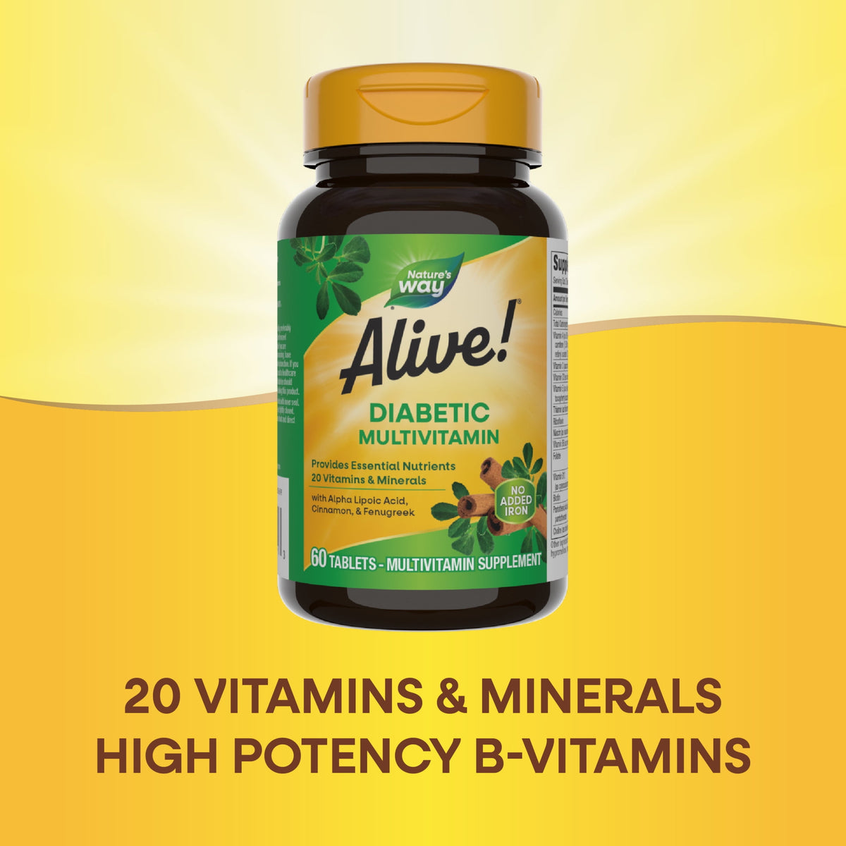Alive! Diabetic Multivitamin, Nutritional Support for Adults with Diabetes, B-Vitamins, Unisex, 60ct
