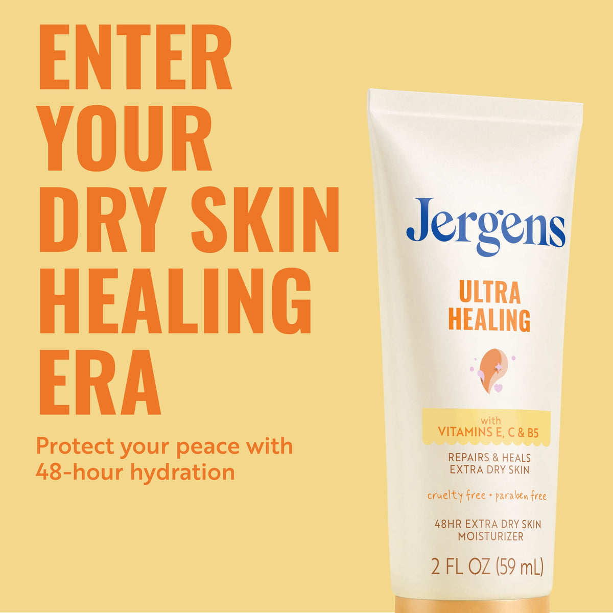 Jergens Ultra Healing Hand and Body Lotion Dry Skin Moisturizer, Vitamins C, E, B5, 2 fl oz