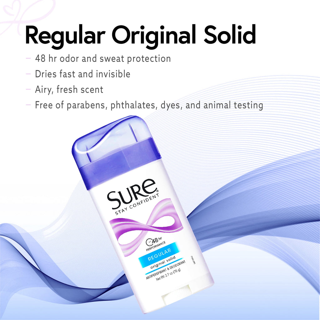 Sure Solid Anti-Perspirant Deodorant Original Solid Stick, Regular Scent, Women, 2.7 oz