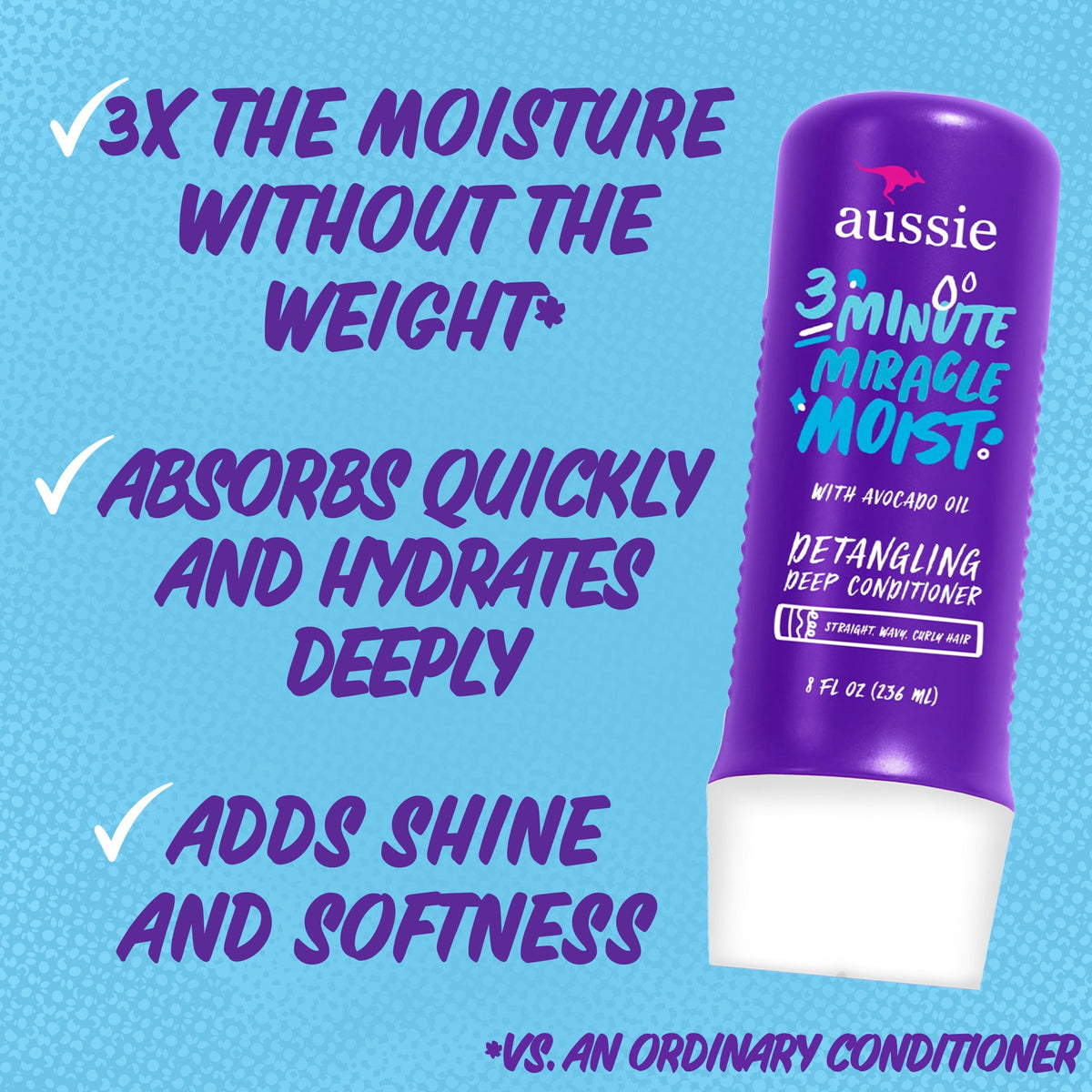 Aussie 3 Minute Miracle Moist Conditioner, Paraben Free, Twin Pk, 8.0 fl oz. for All Hair Types