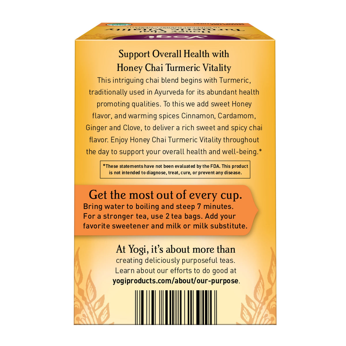 Yogi Honey Chai Turmeric Vitality, Organic Herbal Wellness Tea Bags, 16 Count