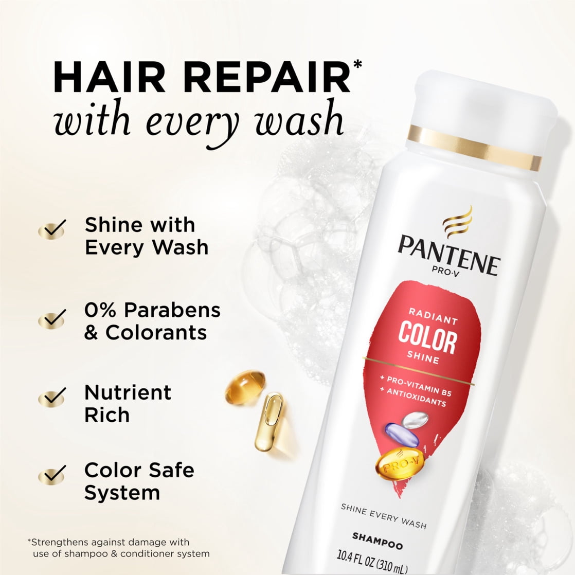 Pantene Pro-V Shampoo, Radiant Color Shine, for Color-Treated Hair, 10.4 fl oz
