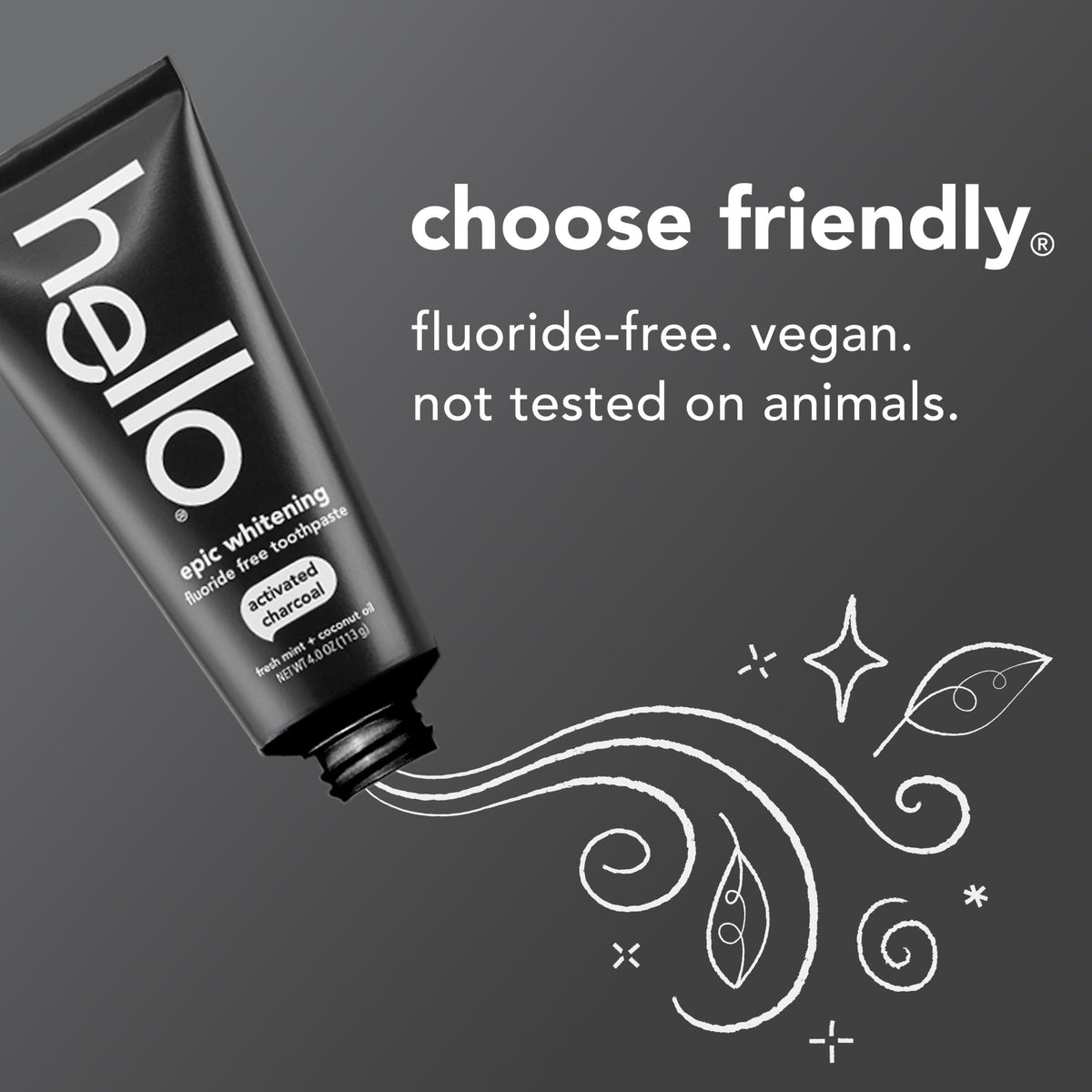 hello Epic Whitening Charcoal Fluoride Free Toothpaste, Fresh Mint, 4.0 Oz Tube