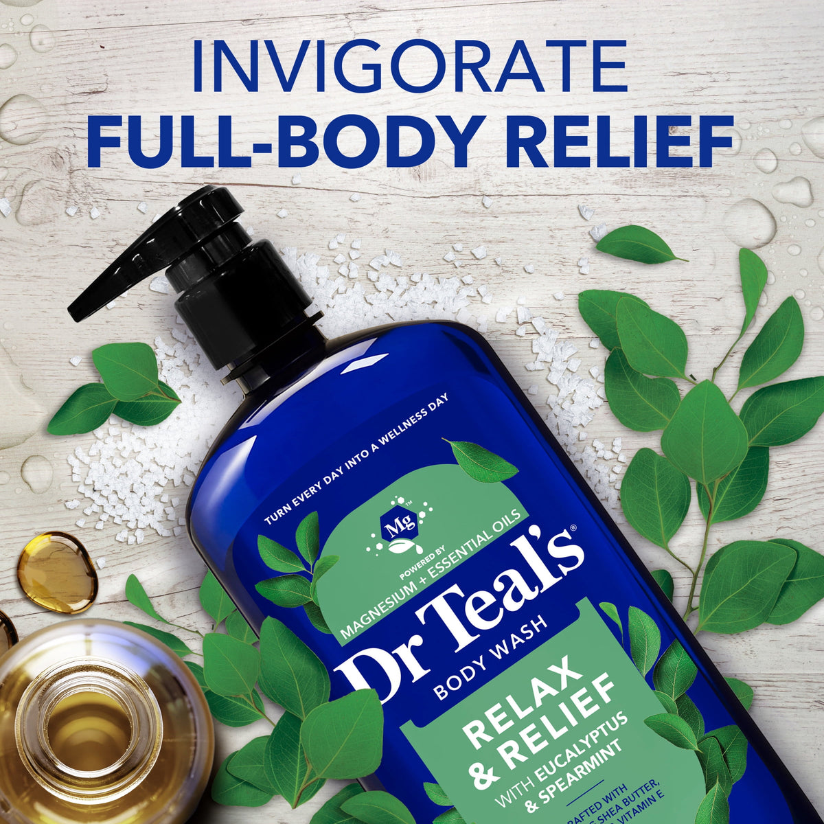 Dr Teal's Relax & Relief Body Wash with Pure Epsom Salt, Eucalyptus & Spearmint Essential Oils, 24 fl oz