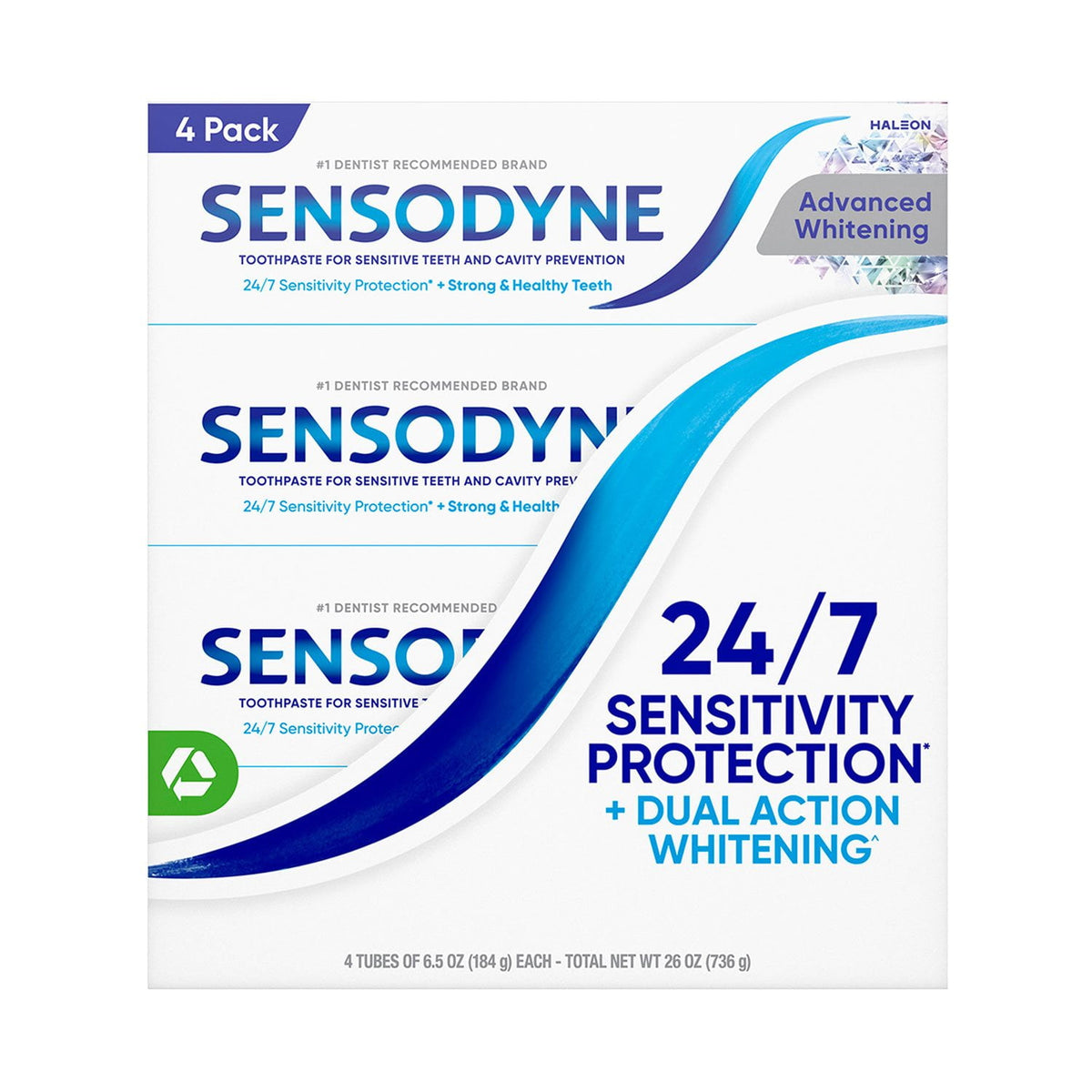 Sensodyne Advanced Whitening Zahnpasta, 6.5 oz., 4er-Pack