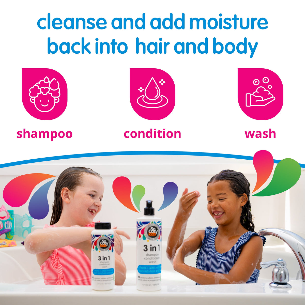 SoCozy Kids 3 in 1 Shampoo + Conditioner + Body Wash, Hair and Body Cleanser, 10.5 Fl oz