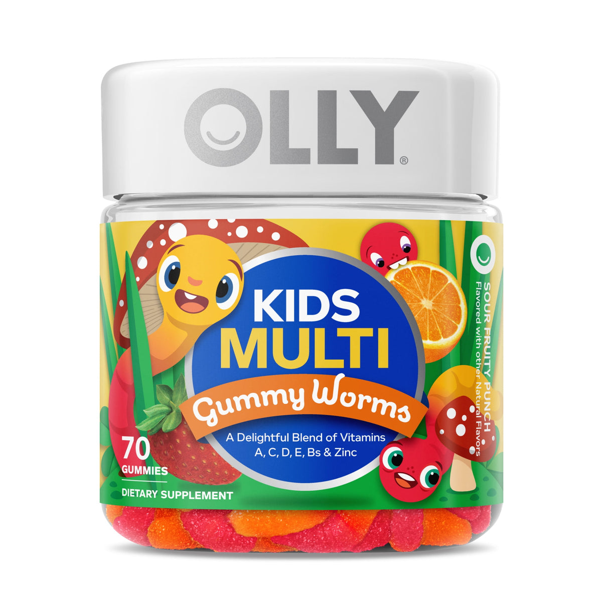 OLLY Kids Multivitamin Gummy Worm Supplement for Kids, Vitamins A, C, D & Zinc, 70 Count