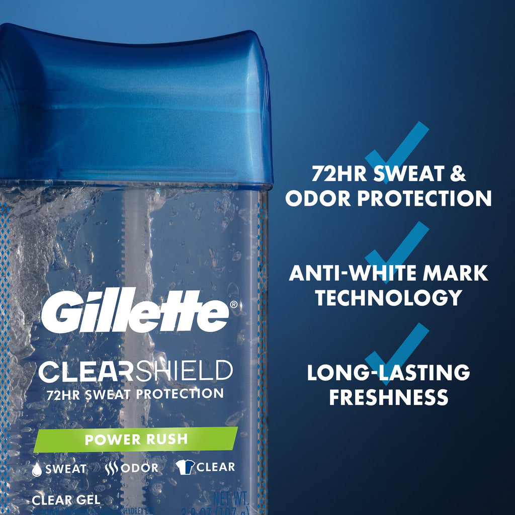 Gillette Anti-Perspirant Deodorant, Clear Gel Power Rush 3.8 oz, Twin Pack
