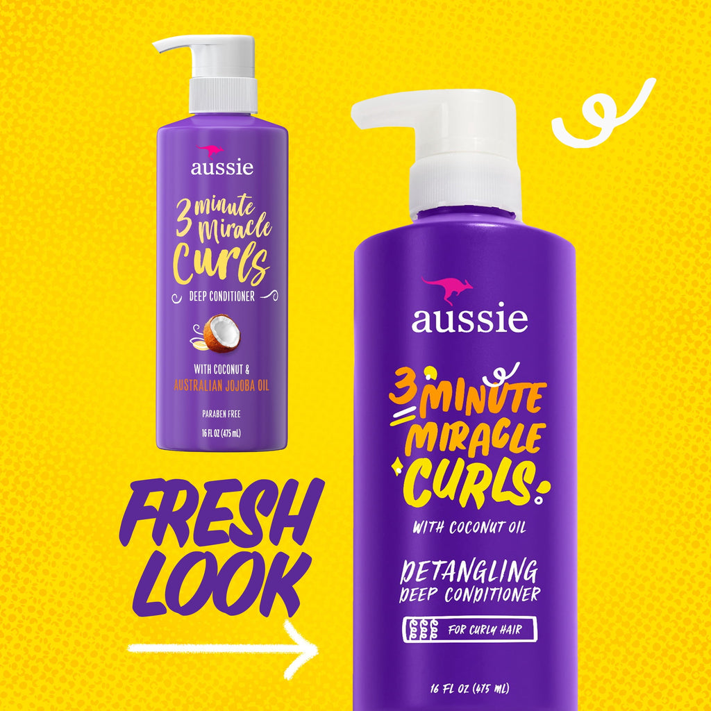 Aussie 3 Minute Miracle Curls Conditioner, for All Hair Types, Paraben Free, 16 fl oz