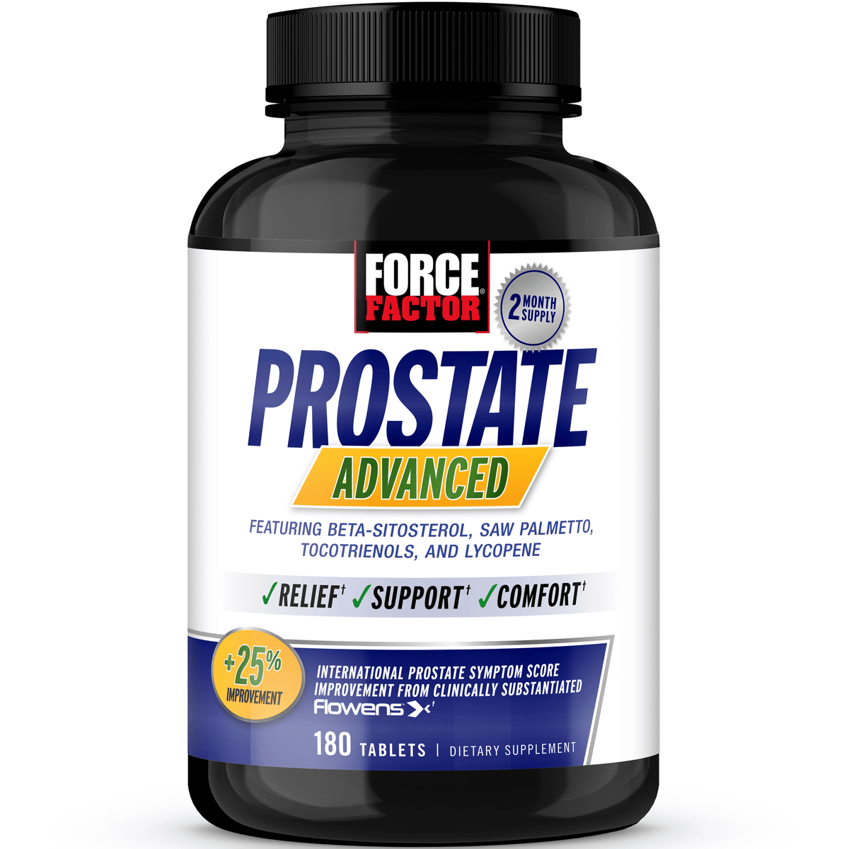 Force Factor Prostate Advanced, Prostate Supplement for Men with Saw Palmetto, Beta Sitosterol & Pygeum for Bladder & Urinary Relief, 180 Tablets