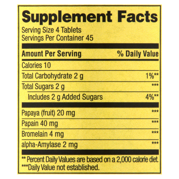 Spring Valley Papaya Enzyme Complex Chewable Tablets Dietary Supplement, Digestive Health, 180 Count