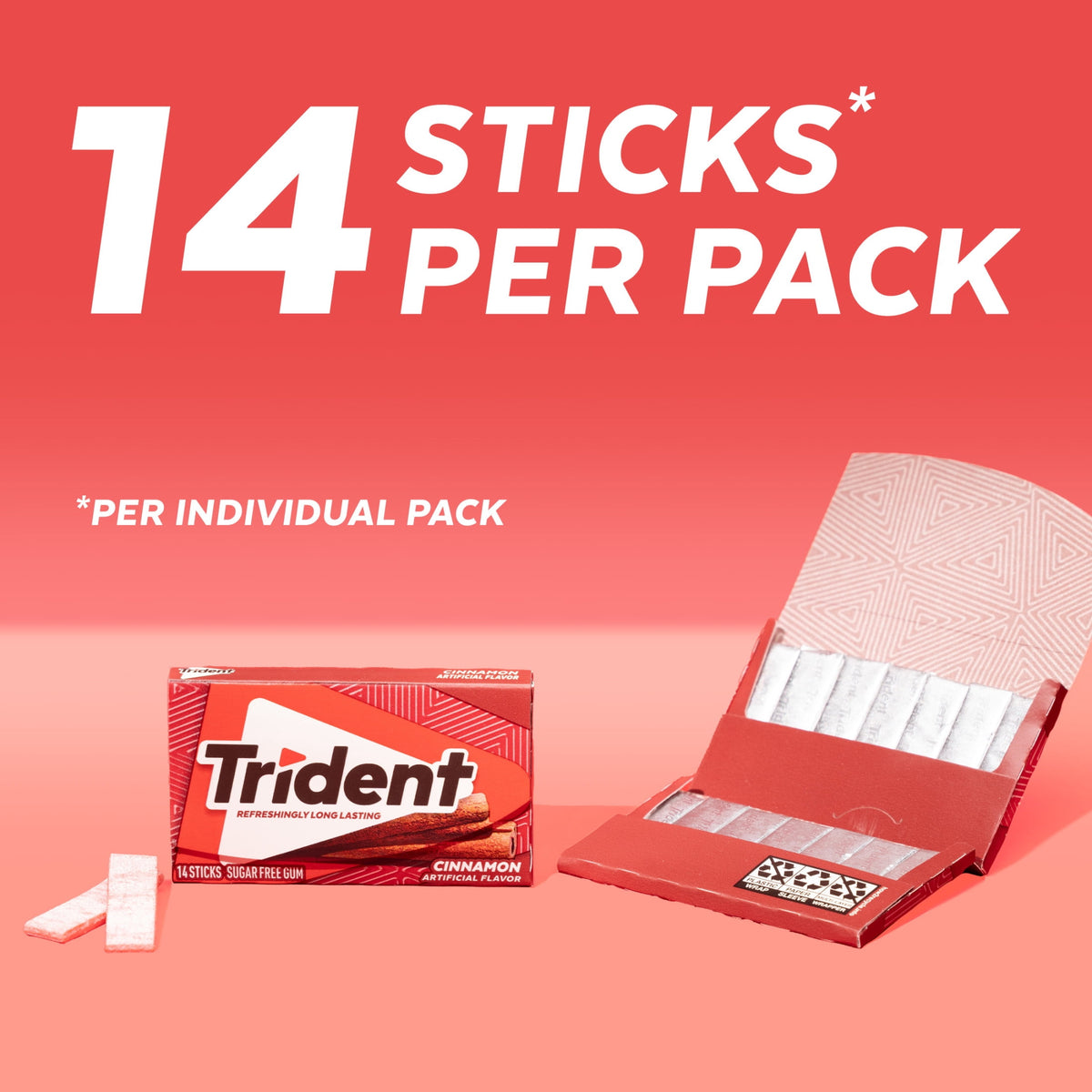 Trident Sugar Free Gum, Cinnamon, 3 Packs of 14 Pieces (42 Total Pieces)