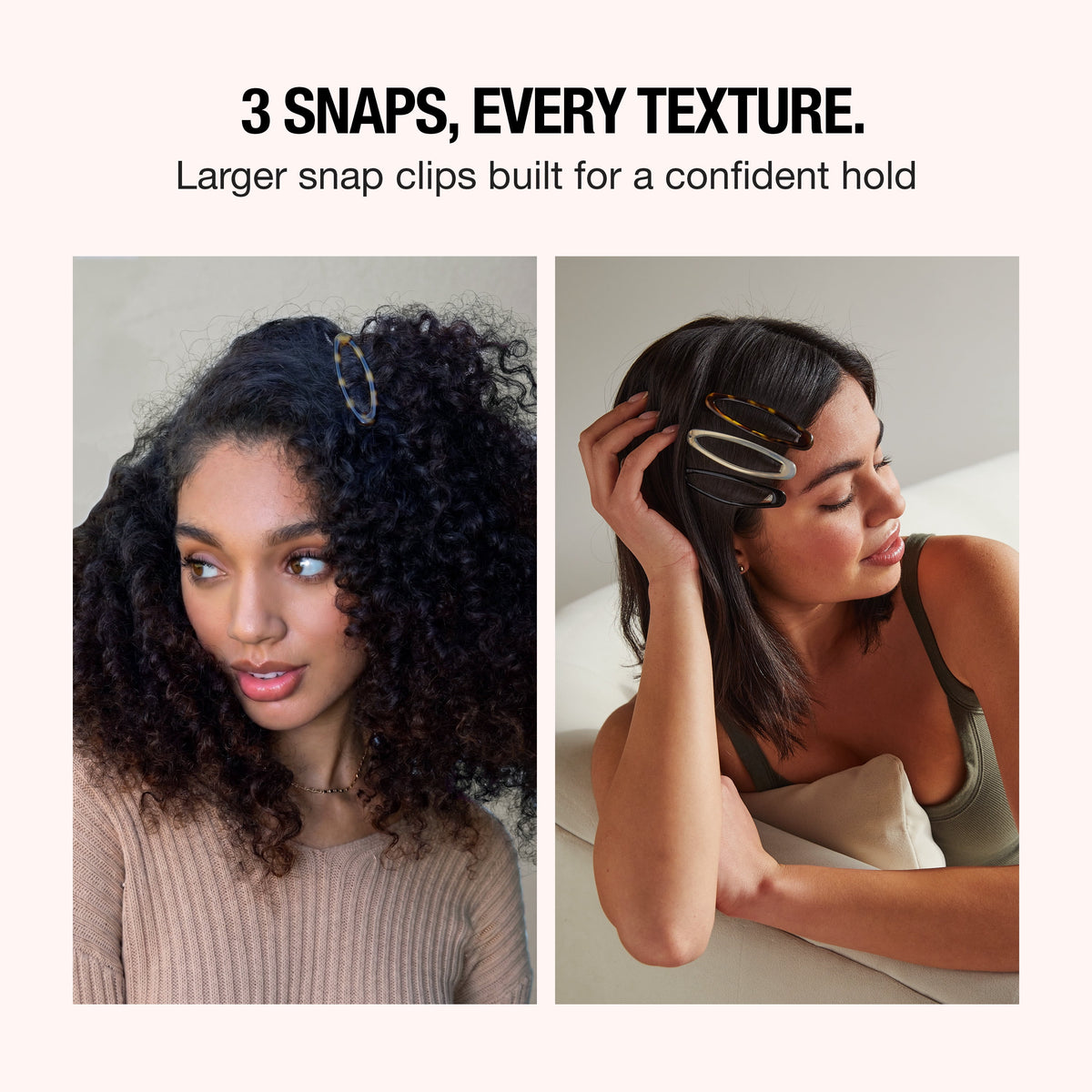 Scunci No-Slip Grip Oval Snap Hair Clips, Multicolor, 3 Count