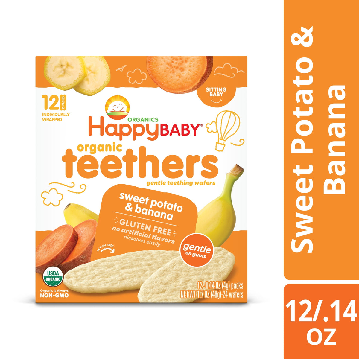 Happy Baby Organics Teethers Sweet Potato & Banana Gentle Teething Wafers, Gluten Free, 12 Count 2-Packs​