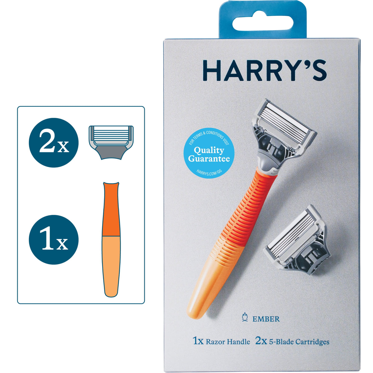 Harry's Shaving Razor for Men with 2 Razor Blade Refill Cartridges, Ember Orange