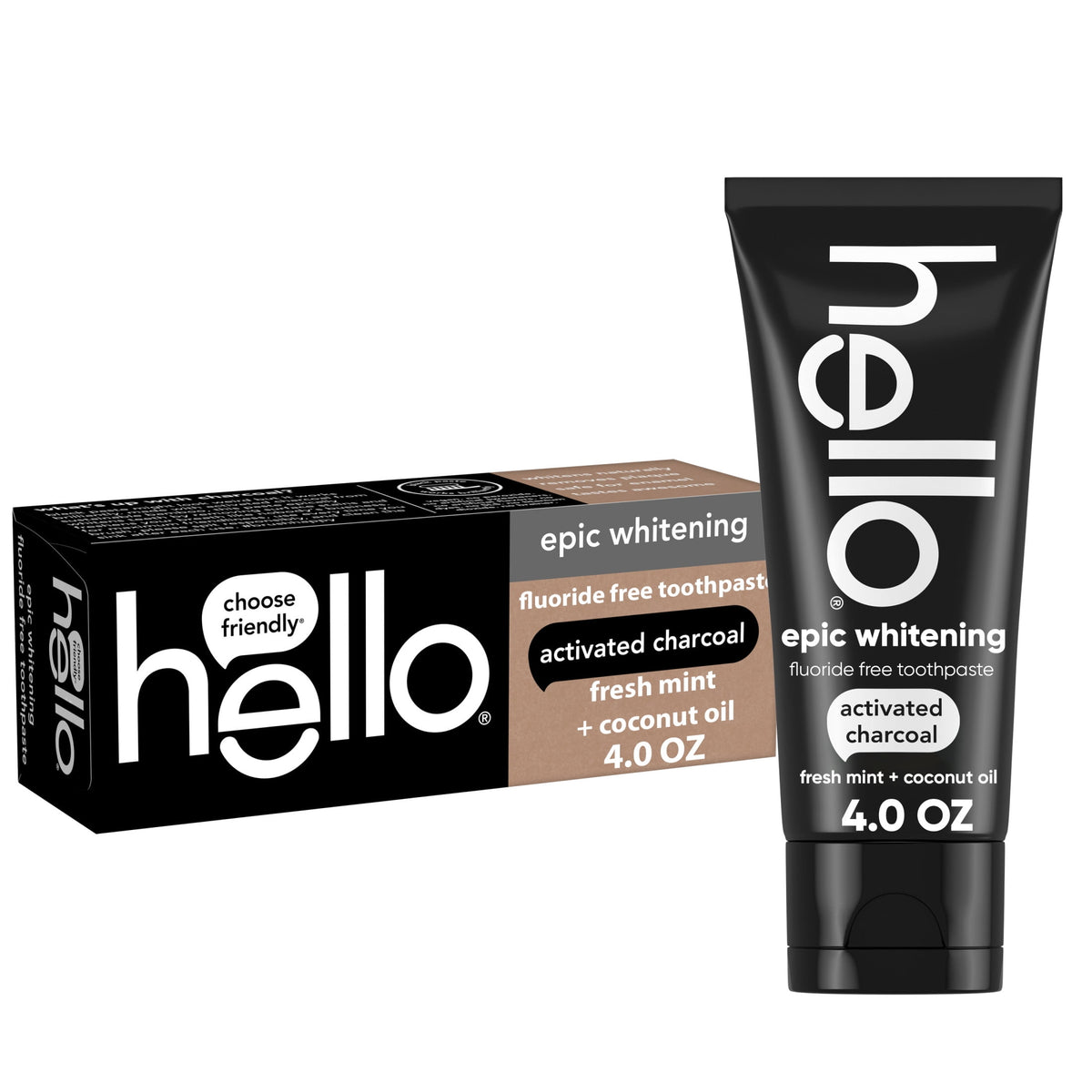 hello Epic Whitening Charcoal Fluoride Free Toothpaste, Fresh Mint, 4.0 Oz Tube