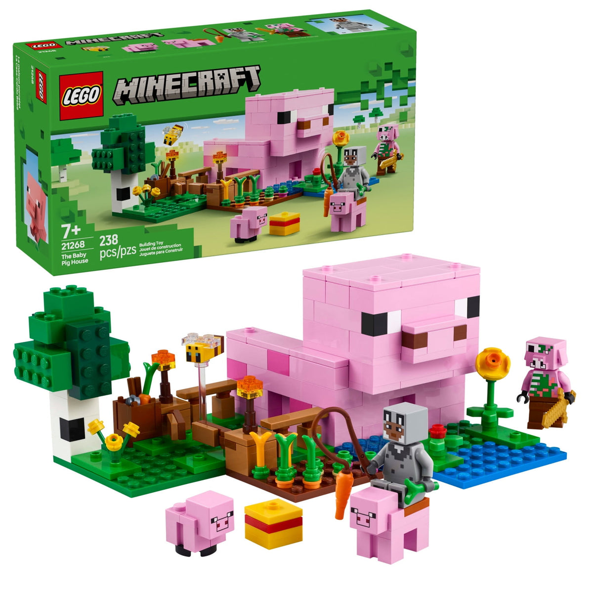 LEGO Minecraft The Baby Pig House Building Toy Playset with Minifigures, Ages 7+, Set 21268