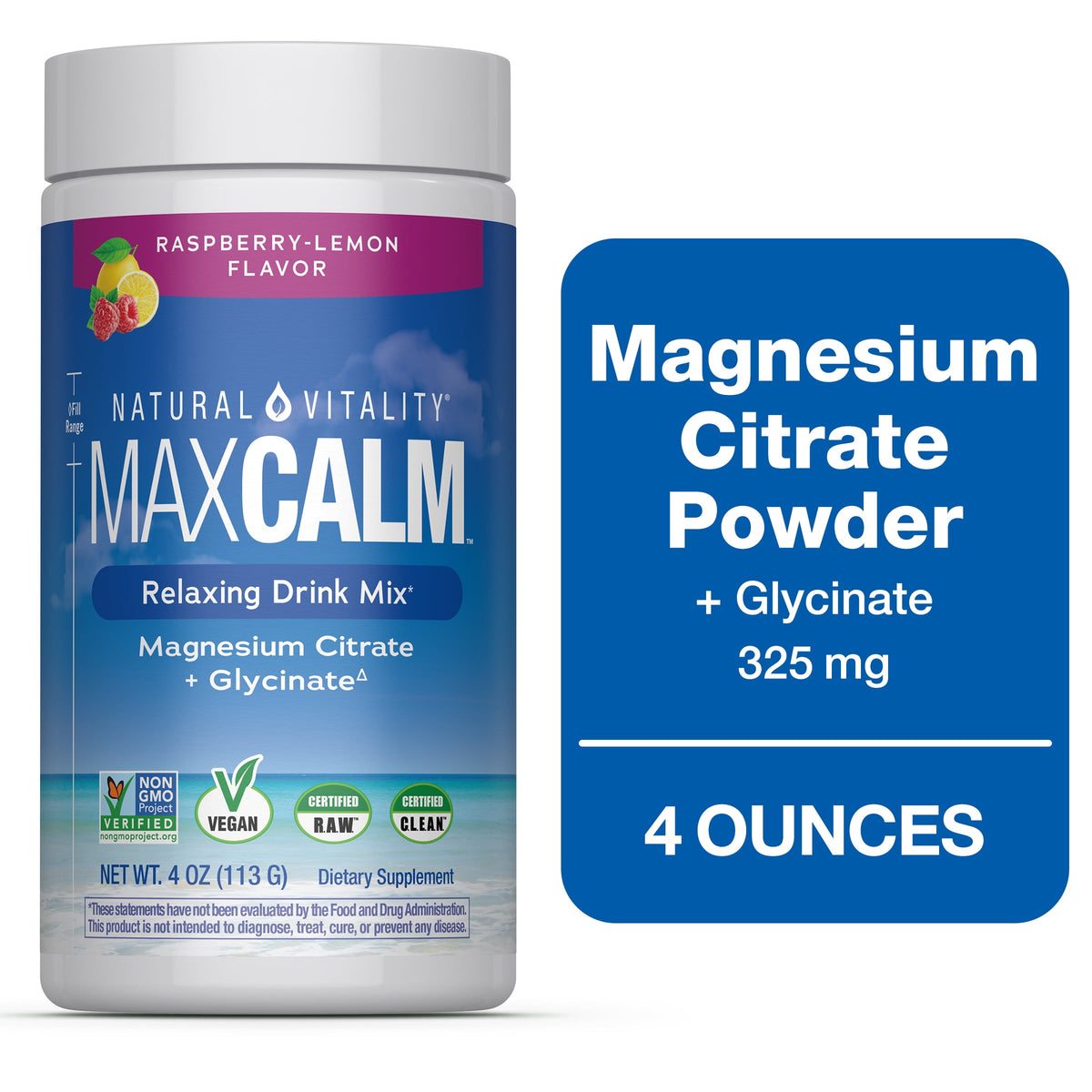 Natural Vitality Calm Magnesium Powder for Stress Relief, Raspberry Lemon, 4 oz