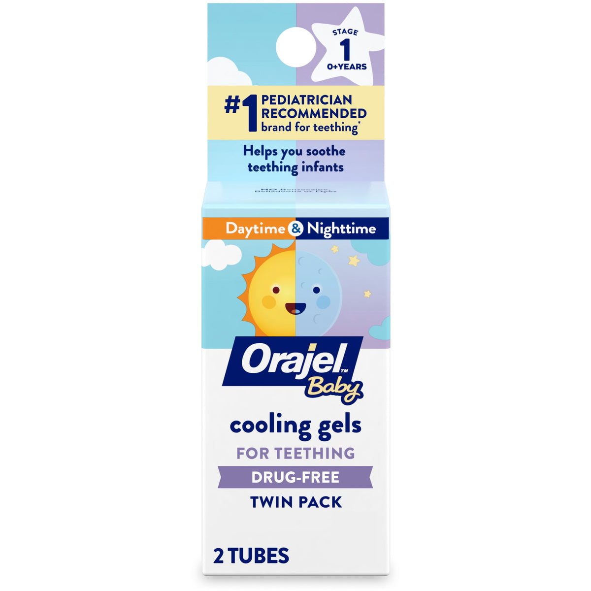 Orajel Baby Teething Cooling Gels, Drug-Free Relief for Painful Gums, Day & Night, 0.18 oz, 2 Ct