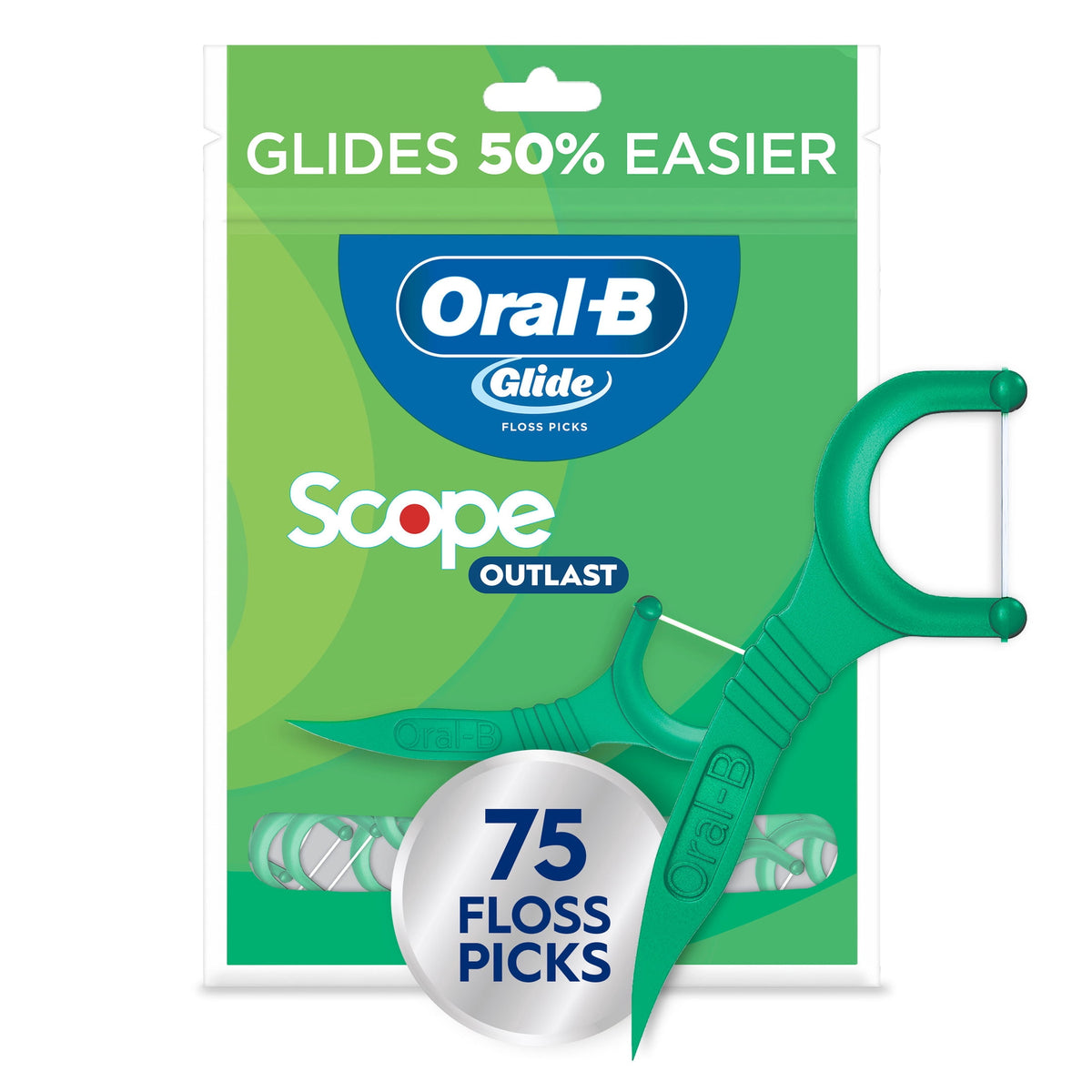Oral-B Floss, Glide Mint Dental Floss Picks with Long Lasting Scope Flavor, 75 Picks