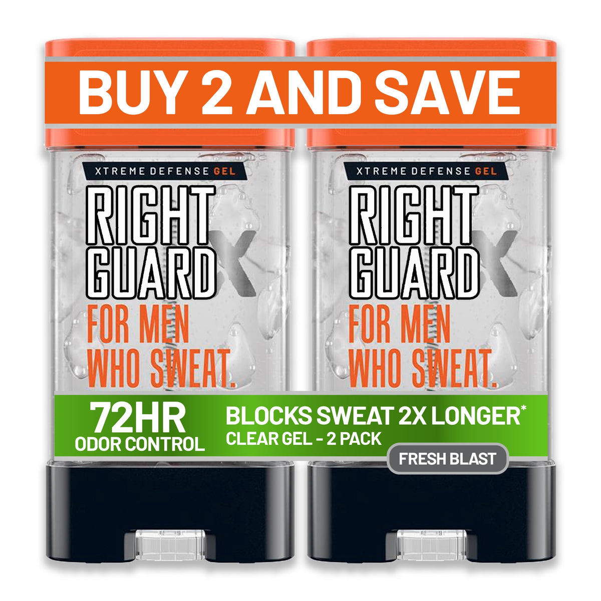 Right Guard Xtreme Defense Gel Antiperspirant & Deodorant for Men, Fresh Blast, 4 oz. (2 Pack)